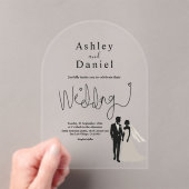 Elegante eenvoudige zwart-wit romantische bruiloft acryl uitnodigingen (Insitu (Draagbaar))