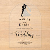 Elegante eenvoudige zwart-wit romantische chique b acryl uitnodigingen (Voorkant)