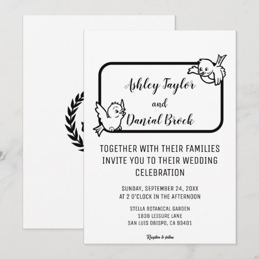 Elegante eenvoudige zwarte en witte vogels Chic br Kaart (Voorkant / Achterkant)