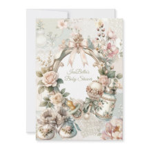 Elegante Eerste Bloei Baby Shower Uitnodiging met