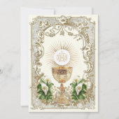 Elegante eerste Heilige Communie Bloemenuitnodigin Kaart (Voorkant)
