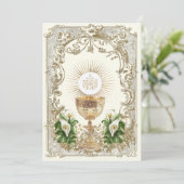 Elegante eerste Heilige Communie Bloemenuitnodigin Kaart (Staand voorkant)