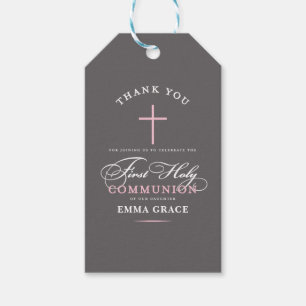 Elegante eerste heilige communie dank u roze cadeaulabel