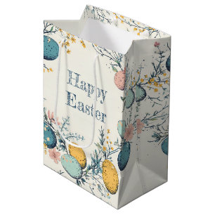 Elegante Ei Bloemen Gelukkig Pasen Medium Cadeauzakje