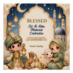 Elegante Eid Al Adha Schattige Kinderen Gouden Lan Perfect Poster