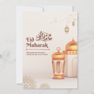 Elegante Eid Mubarak-moskee lantaarn kunst Feestdagenkaart