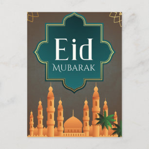 Elegante Eid Mubarak Moskee Silhouette Kunst Feestdagenkaart