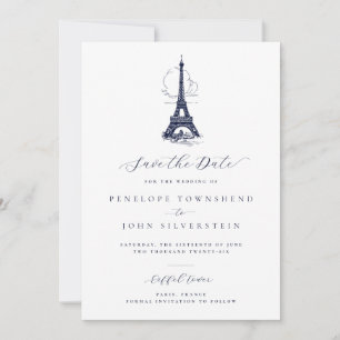Elegante  Eiffeltoren Illustratie Huwelijk Save The Date