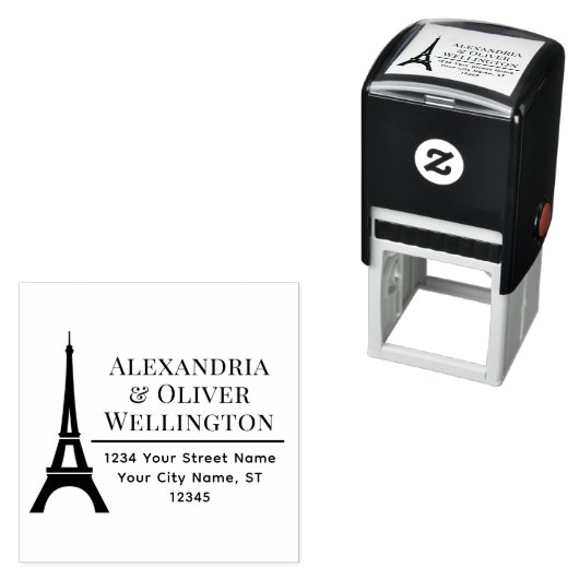 Elegante Eiffeltoren Parijs Koppel Naam Adres R Zelfinktende Stempel (In situ)