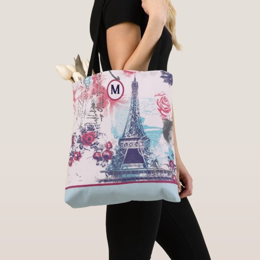 Elegante Eiffeltoren Paris en Red Roses Canvas tas (Dichtbij)