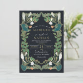 Elegante ekster Art Nouveau bruiloft uitnodiging (Staand voorkant)