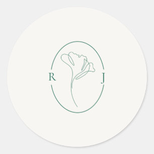 Elegante Emaillen Overzicht Monogram Huwelijk Ronde Sticker