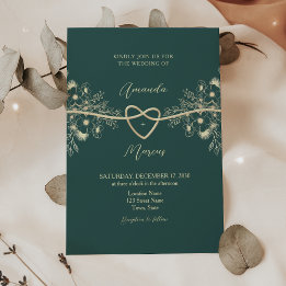 Elegante Emerald Gold Floral Wedding Kaart