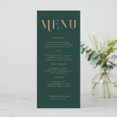 Elegante Emerald Gold Typografie Bruiloft Menu (Staand voorkant)