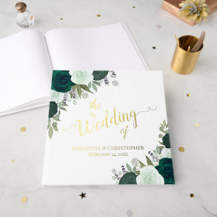 Elegante Emerald Green Boho Rozen Folie bruiloft Gastenboek