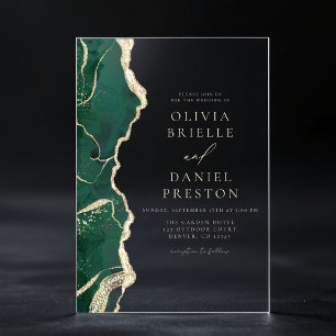 Elegante Emerald Green Gold Agate bruiloft Acryl Uitnodigingen