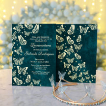Elegante Emerald Green Gold Butterfly Quinceañera