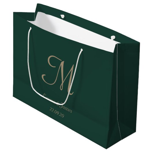 Elegante Emerald Green Gold Monogram Naam Huwelijk Groot Cadeauzakje (Voorkant Gekanteld)