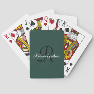 Elegante Emerald Green Naam Initialen Monogram Pokerkaarten