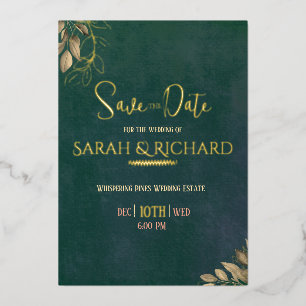 Elegante Emerald Green Velvet Save the Date Folie Uitnodiging