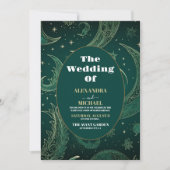 Elegante Emerald Groen Goud Hemelse Bruiloft Kaart (Voorkant)