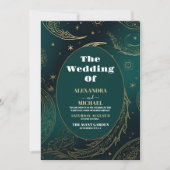 Elegante Emerald Groen Goud Hemelse Bruiloft Kaart (Voorkant)