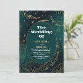 Elegante Emerald Groen Goud Hemelse Bruiloft Kaart (Staand voorkant)