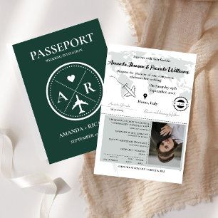 Elegante Emerald Paspoort Foto Bruiloft Uitnodigin