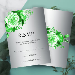 Elegante Emerald Waterverf Rozen en Silver RSVP Kaart
