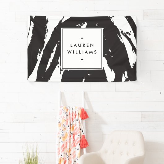 Elegante en Abstracte zwart-witte penseelstreken Spandoek (Insitu)