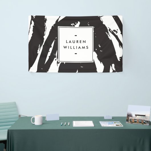 Elegante en Abstracte zwart-witte penseelstreken Spandoek (Beurs)