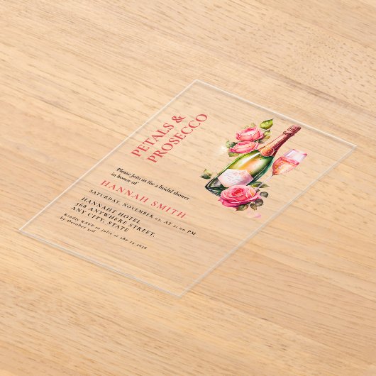 Elegante en chique bloemblaadjes en Prosecco Vrijg Acryl Uitnodigingen (Laagn)