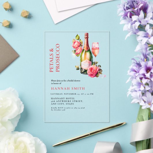 Elegante en chique bloemblaadjes en Prosecco Vrijg Acryl Uitnodigingen (Insitu (Huwelijk))