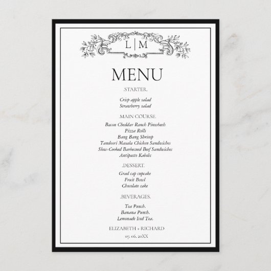 Elegante en chique couple shower Bruidscadeau Menu (Voorkant)