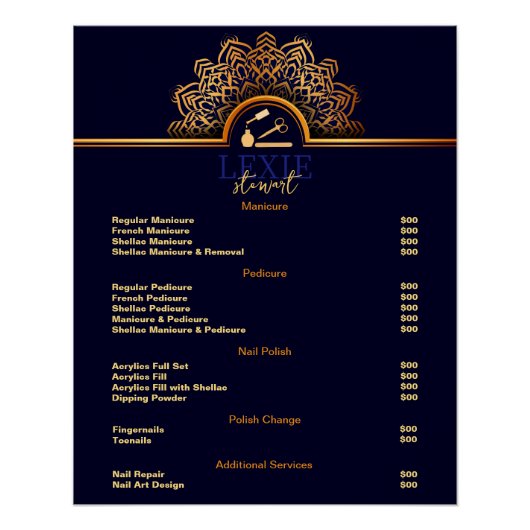 Elegante en Classy Nail Tech prijslijst Perfect Poster (Voorkant)