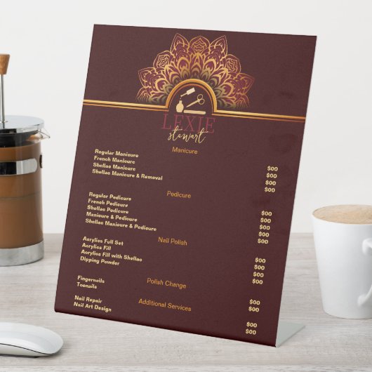 Elegante en Classy Nail Tech prijslijst Reclamebord Met Voetstuk (Insitu)