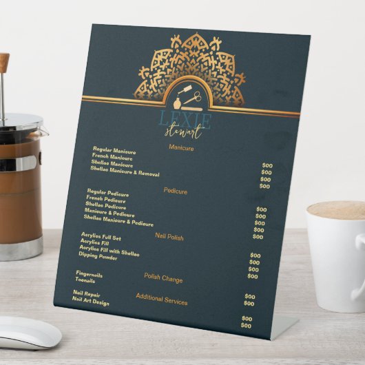 Elegante en Classy Nail Tech prijslijst Reclamebord Met Voetstuk (Insitu)