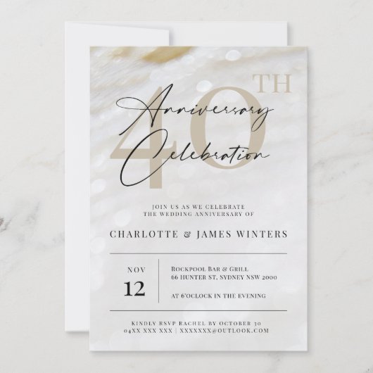 Elegante en klassieke pareltextuur 40-jarig jubile kaart (Voorkant)