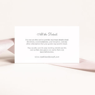 Elegante en luxe bruiloft Witte en grijze detail Informatiekaartje