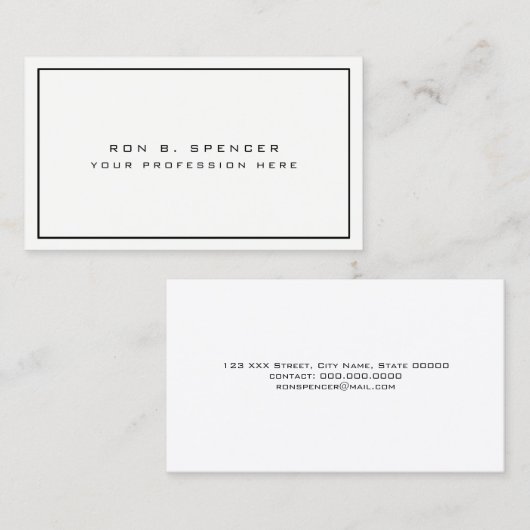 Elegante en minimalistische Clear White Profession Visitekaartje (Voorkant / Achterkant)