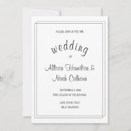 Elegante en minimalistische witte bruiloft uitnodi kaart