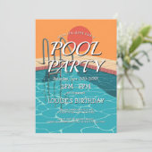 Elegante en moderne blauwe zwembadfeest uitnodigin kaart (Staand voorkant)