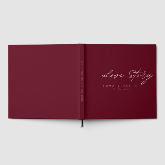 Elegante en moderne Bourgondische Script Wedding Gastenboek (Volledig)