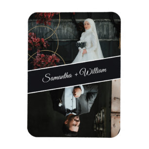 Elegante en moderne custom 2 foto bruiloft magneet