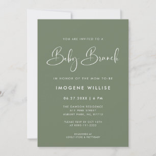 Elegante en moderne Dark Sage Green Baby Brunch Kaart