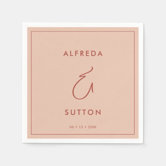 Elegante en moderne perzik bruiloft servet (Voorkant)