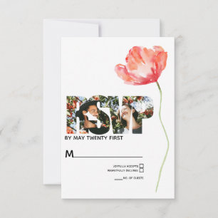 Elegante en moderne Poppy Red Wedding RSVP Kaartje