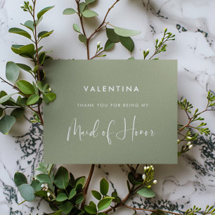 Elegante en moderne Sage Green Maid of Honor Bedankkaart