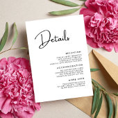 Elegante en moderne zwart-wit bruiloft details informatiekaartje