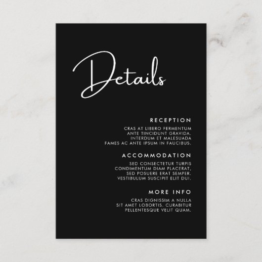 Elegante en moderne zwart-wit bruiloft details informatiekaartje (Voorkant)